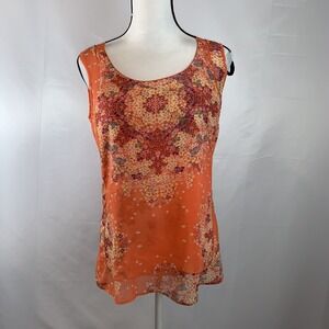 CAbi Style #268  Metros Orange Floral Sheer Tank Top Blouse Size S